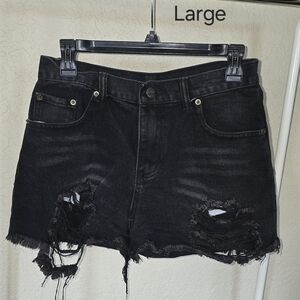 Black Distressed Denim Shorts